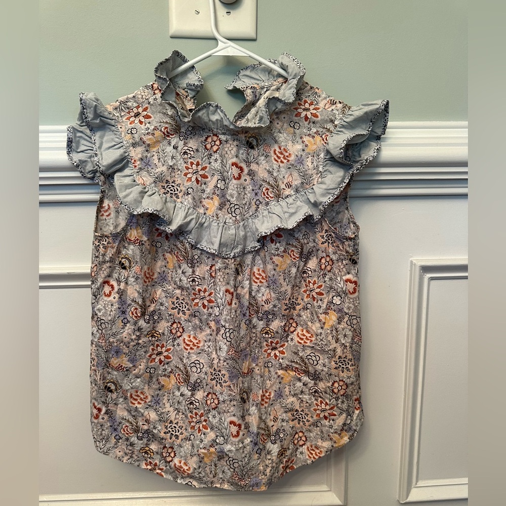 La Vie Rebecca Taylor Size M Black White Pink Orange Cotton Floral Top